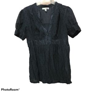 Joie black cotton and silk v neck, back tie shirt